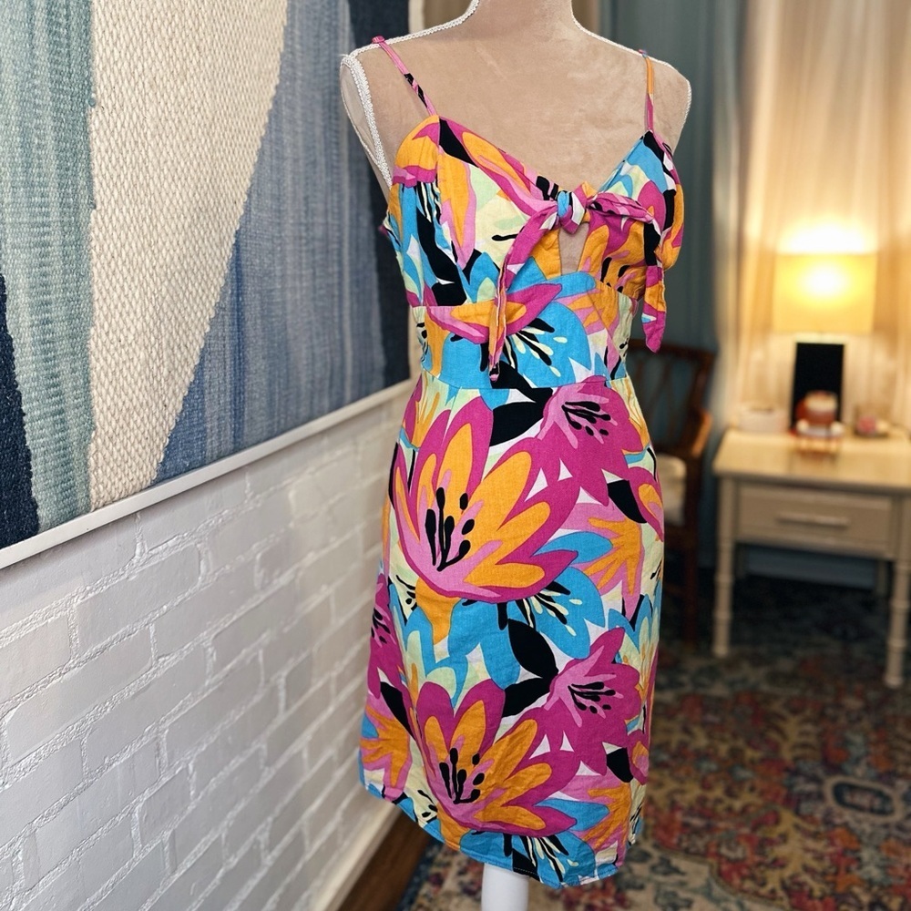 Tu Woman Linen Blend Bold Print Tropical Floral Dress